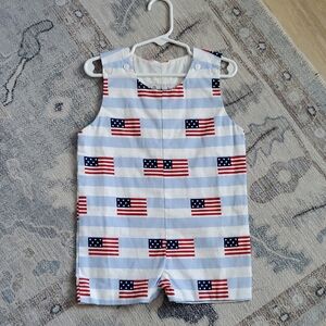 Smockingbird Toddler Boys American Flag Patriotic Jon Jon Romper Outfit Sz24m